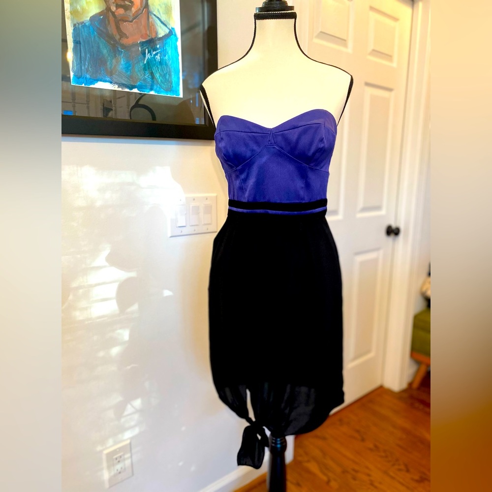 BCBGeneration Vintage Strapless Dress, royal purple/black, size 4.